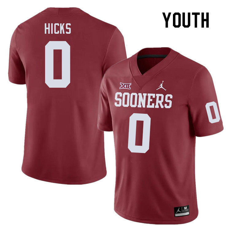 Youth #0 Kalib Hicks Oklahoma Sooners College Football Jerseys Stitched-Crimson - Click Image to Close
